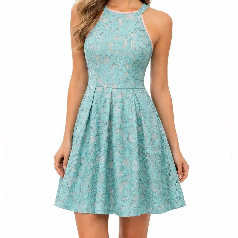 Anthropologie Eva Franco Dress Green Lace Floral Sleeveless SZ 2